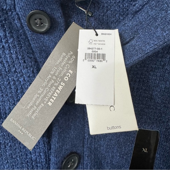 Banana Republic Mens Quarter Button Blue Wool Sweater XL - Picture 13 of 15
